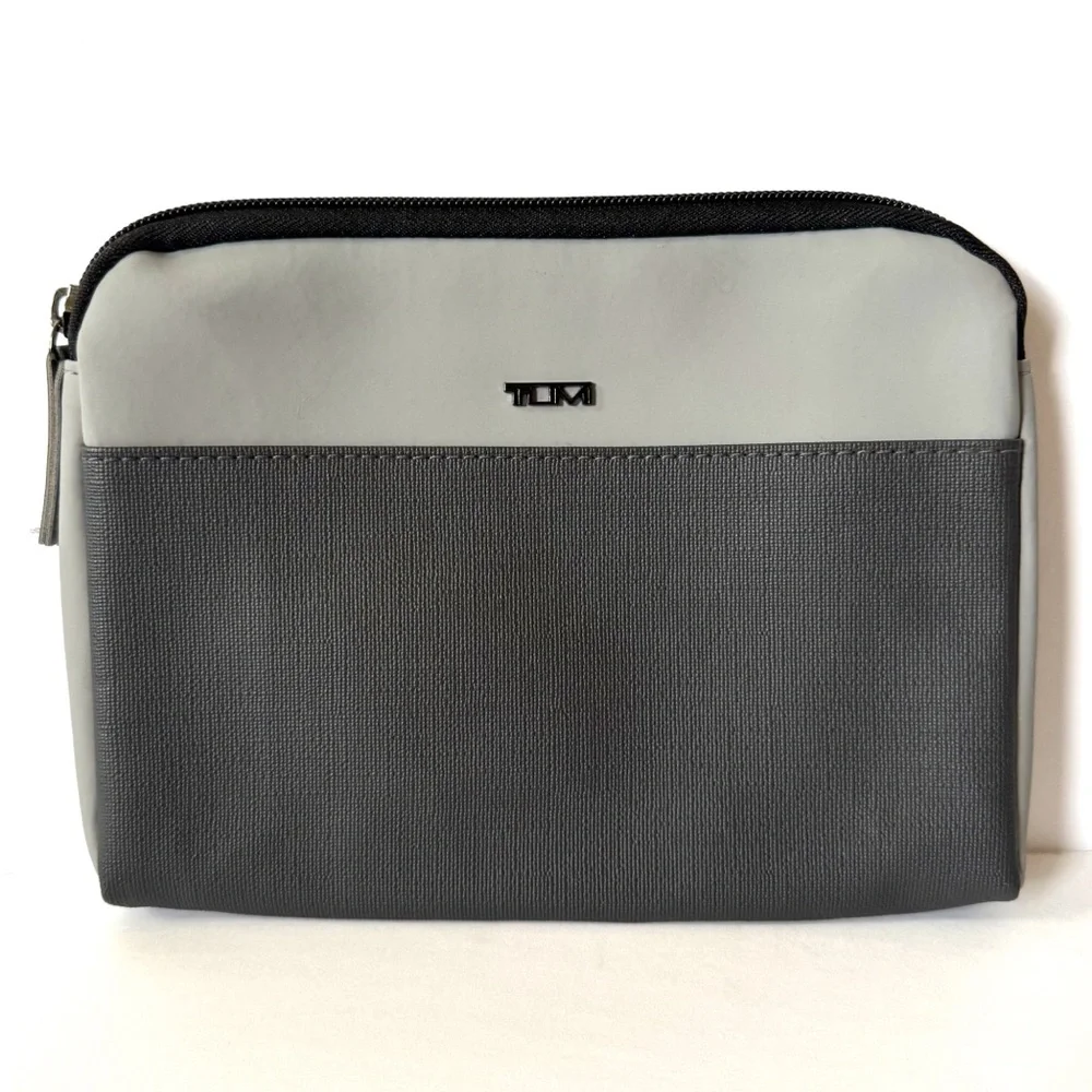 Tumi For Delta Travel Pouch Zip Case Gray Black Toiletry Tech Organizer
